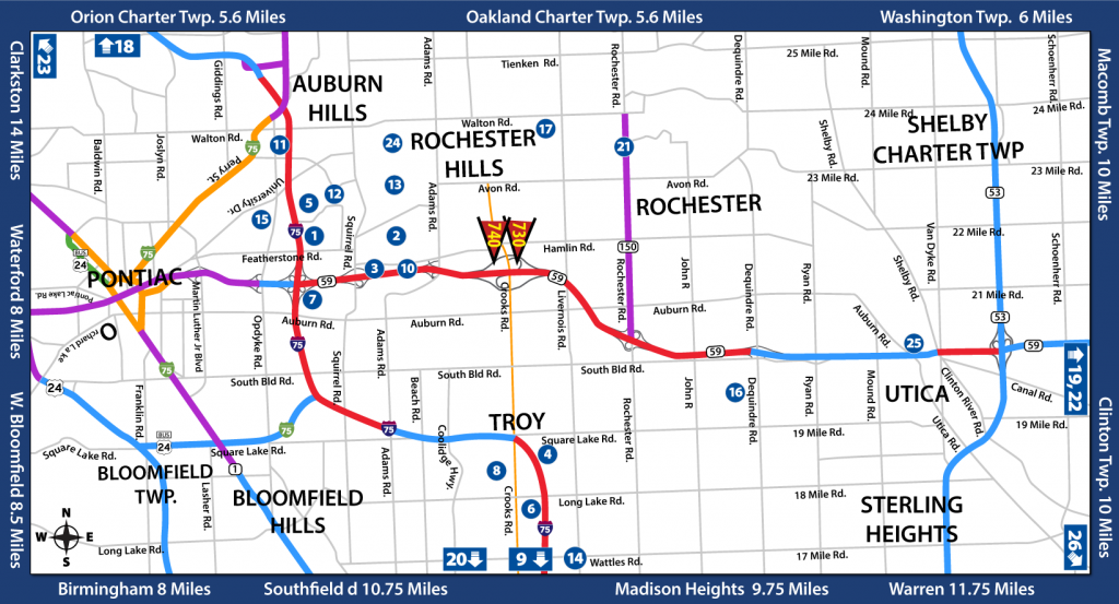 Map of the surrounding area around International Outdoor's Rochester Hills Billboards.